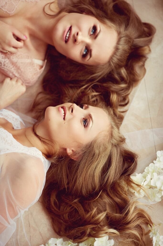 twins, girls, eyes, model, hair, lie on the floor, twins, twins, twins, twins, twins, hair